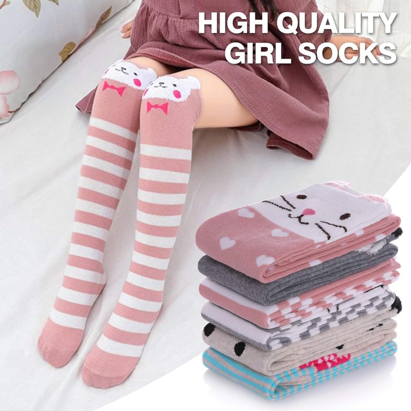 SDBING Kids Girls Knee High Socks Crazy Funny Gift Novelty Soft Cute Animal Dress Long Socks 6 Pairs - Image 3